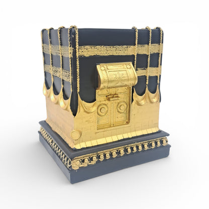 Islamic Kaaba Tabletop Décor – Black & Gold Sacred Architecture Ornament for Home & Ramadan Display (15H x 13L × 13W CM) - Damoo