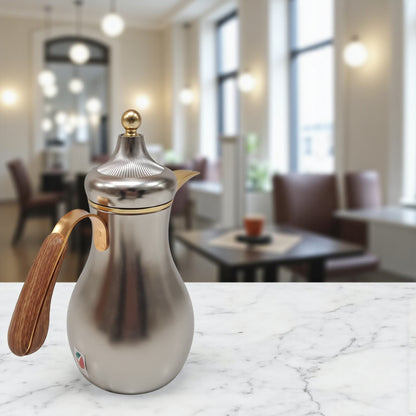 Najib Vacuum Flask Set (1L + 0.7L) Premium Insulated Thermos with Wood-Style Handle | Double Wall Flask for Hot & Cold Beverages | Modern Design for Home, Office & Travel - Damoo