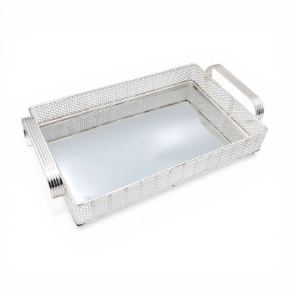 Decorative Mirror Serving Tray with Handles Rectangular Metal Frame Vanity Organizer Tray (9H x 41L x 24W CM) - Damoo