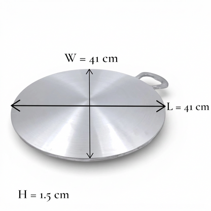 Al Huraiz Heavy Duty Aluminium Flat Tawa with Dual Handles – Thick Aluminum Cooking Plate for Roti, Chapati & Flatbread (1.5H x 48L × 41W CM) - Damoo