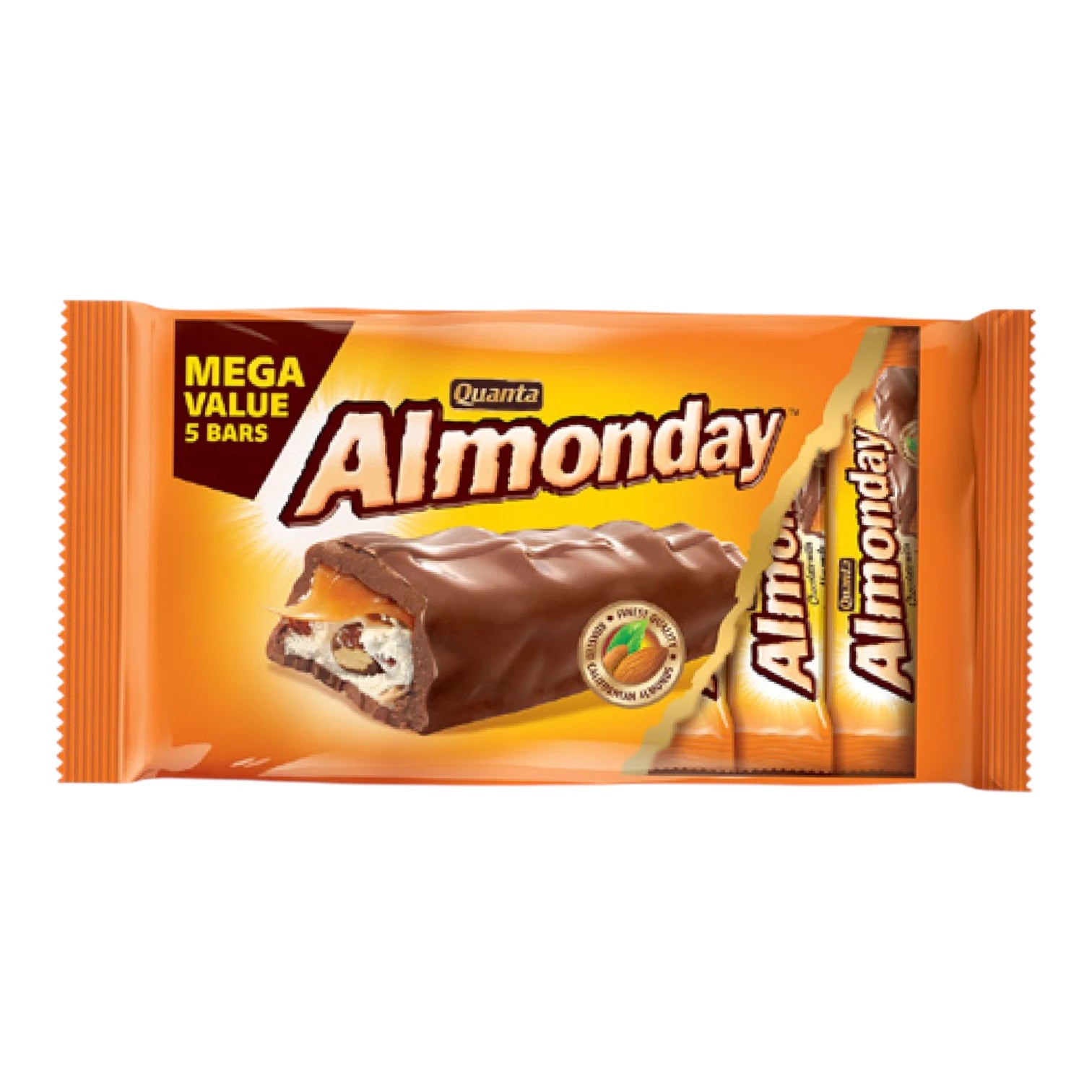 Quanta Almonday Milk Chocolate Bars with Caramel & Roasted Almonds – 5 x 42g | Indulgent Snack Bars with Crunchy Nuts and Creamy Caramel Filling - Damoo