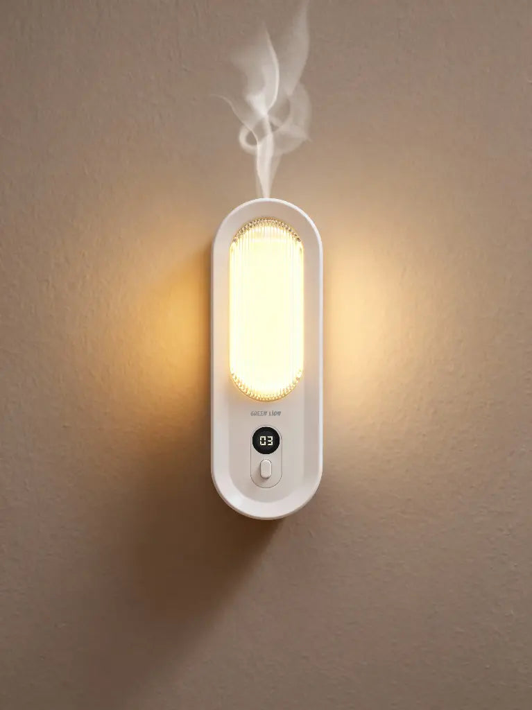 موزع العطور المثبت على الحائط GREEN LION AROMA LITE – سعة 55ML، ضبط الرذاذ بـ5 مستويات، إضاءة LED وشاشة رقمية، أبيض بمقبض أخضر