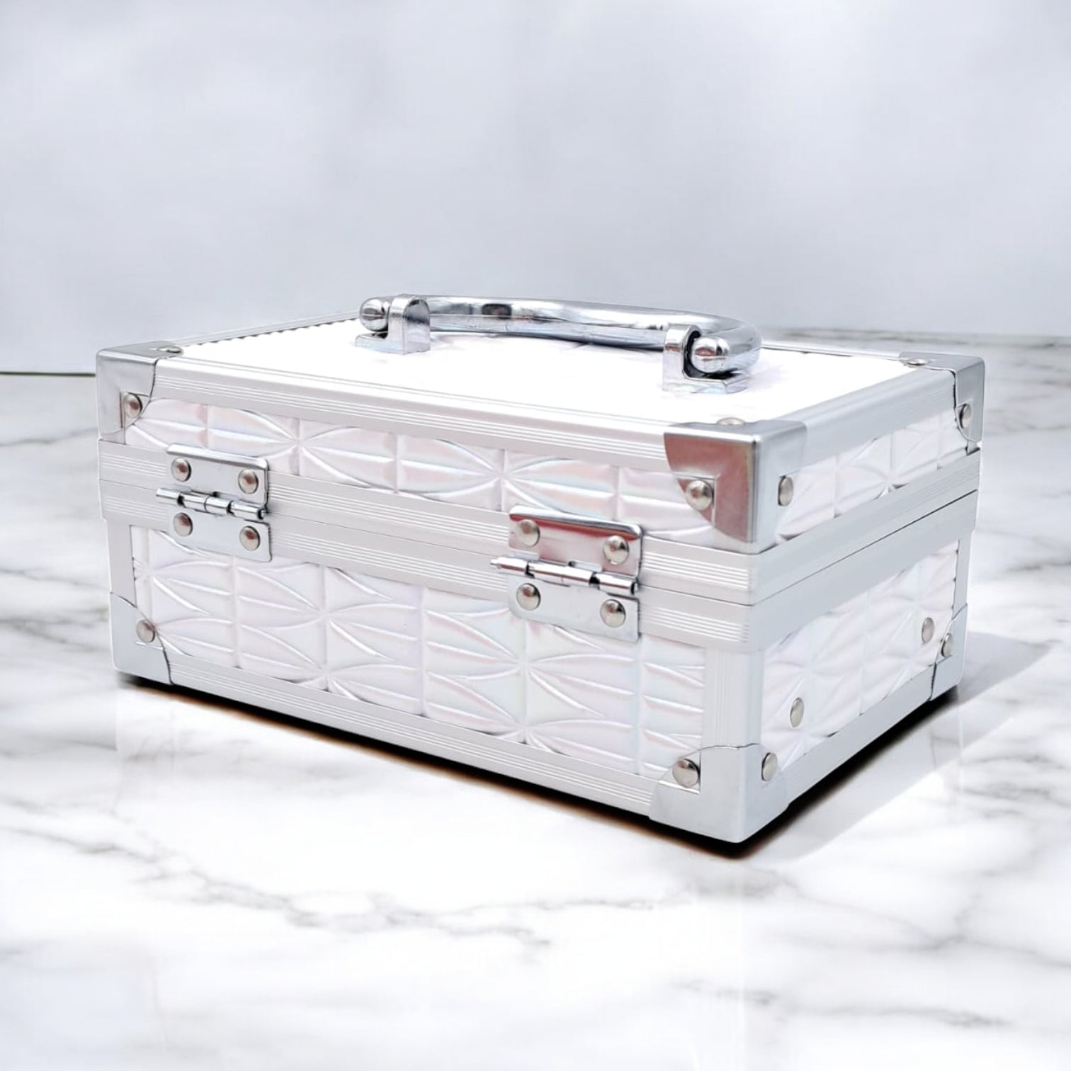 Premium Aluminum Jewelry Storage Box with Mirror & Removable Velvet Organizer – Compact Makeup & Accessories Case (H14cm x W13cm x L18cm) - Damoo