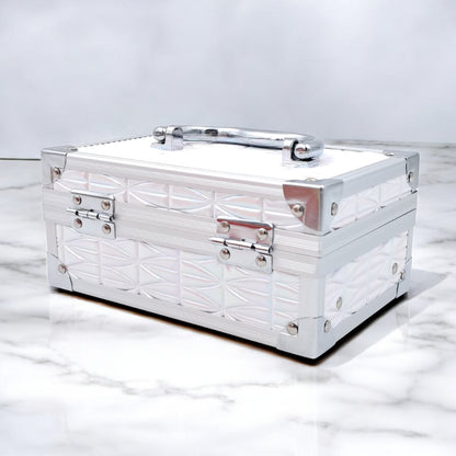 Premium Aluminum Jewelry Storage Box with Mirror & Removable Velvet Organizer – Compact Makeup & Accessories Case (H14cm x W13cm x L18cm) - Damoo