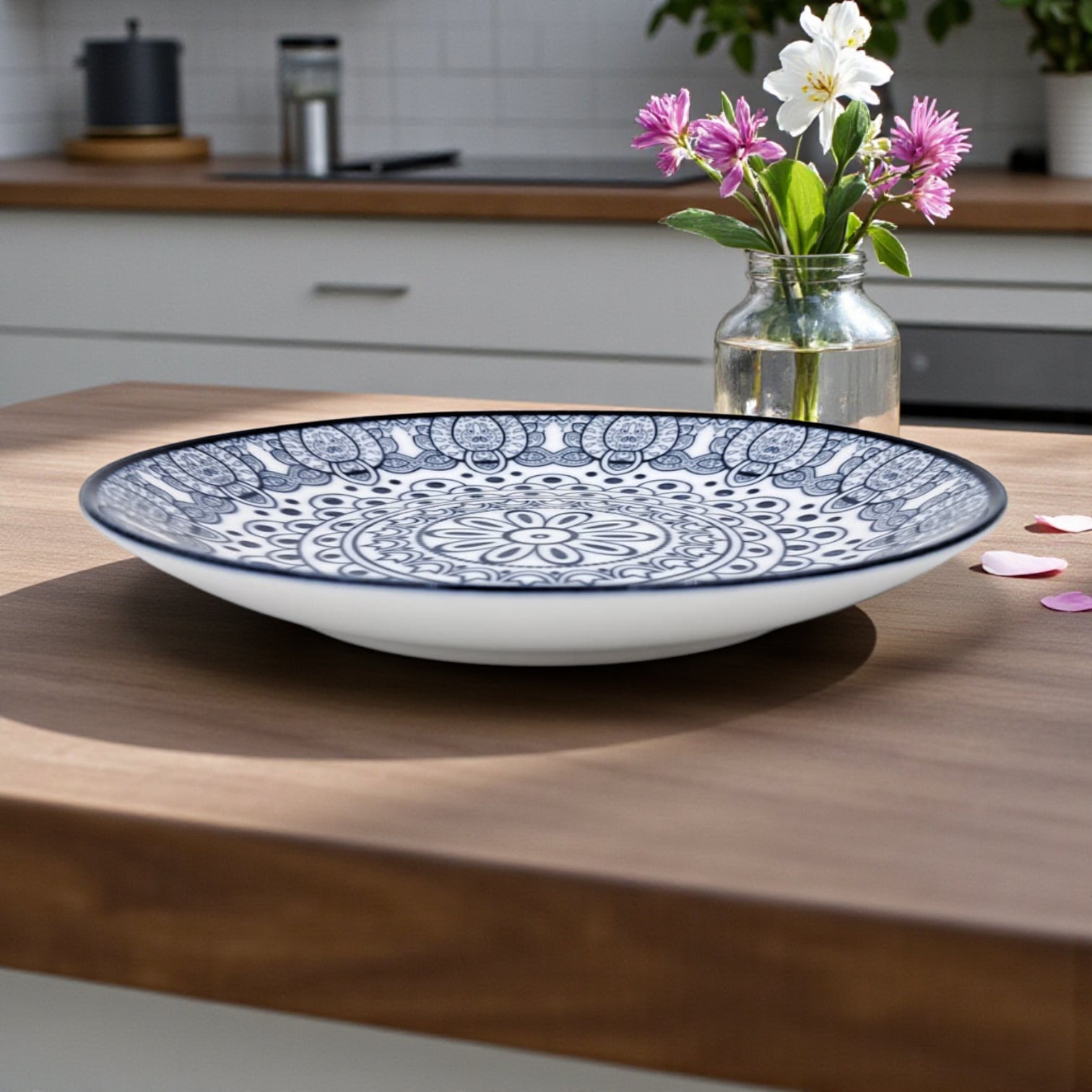 Che Brucia Ceramic Round Mandala Pattern Plate – 16cm Appetizer / Snack / Dessert Serving Plate – Heat Resistant, Dishwasher & Microwave Safe – Boho Tableware for Home & Restaurants