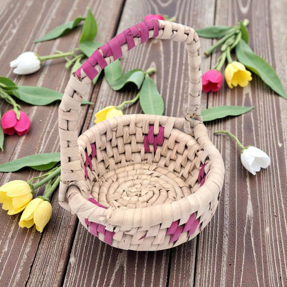 Handwoven Natural Rattan Flower Basket with Handle – Handmade Eco-Friendly Decorative Storage & Gift Basket (22H × 21L × 17W CM) - Damoo