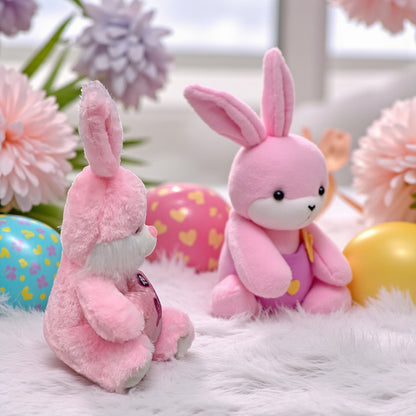 Easter Plush Bunny 54cm Pink & White | Soft Stuffed Rabbit with Colorful Bow | Cute Decorative & Huggable Toy Gift - Damoo