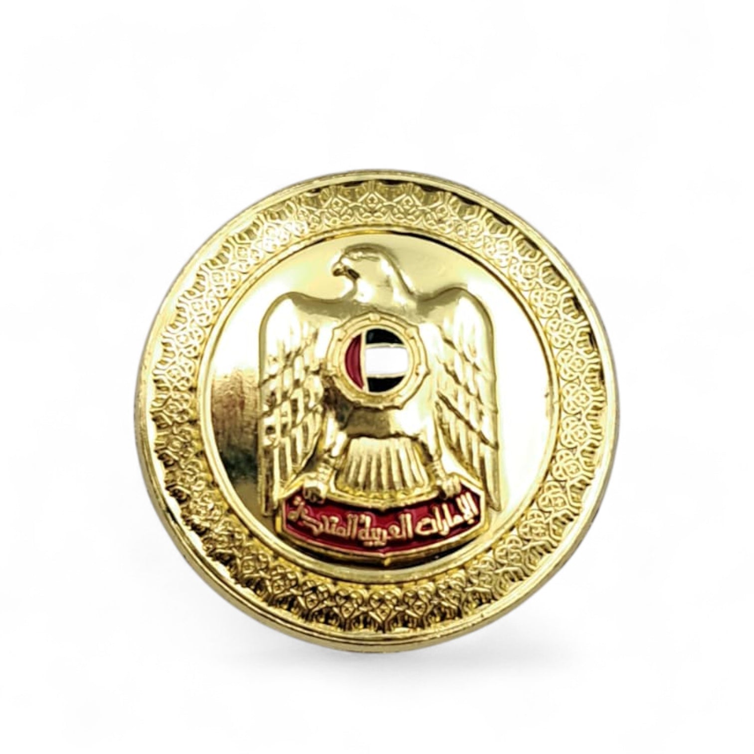 UAE Emblem Gold Magnetic Badge – Round National Eagle Design – Enamel Lapel Magnet (H3cm x W3cm) - Damoo
