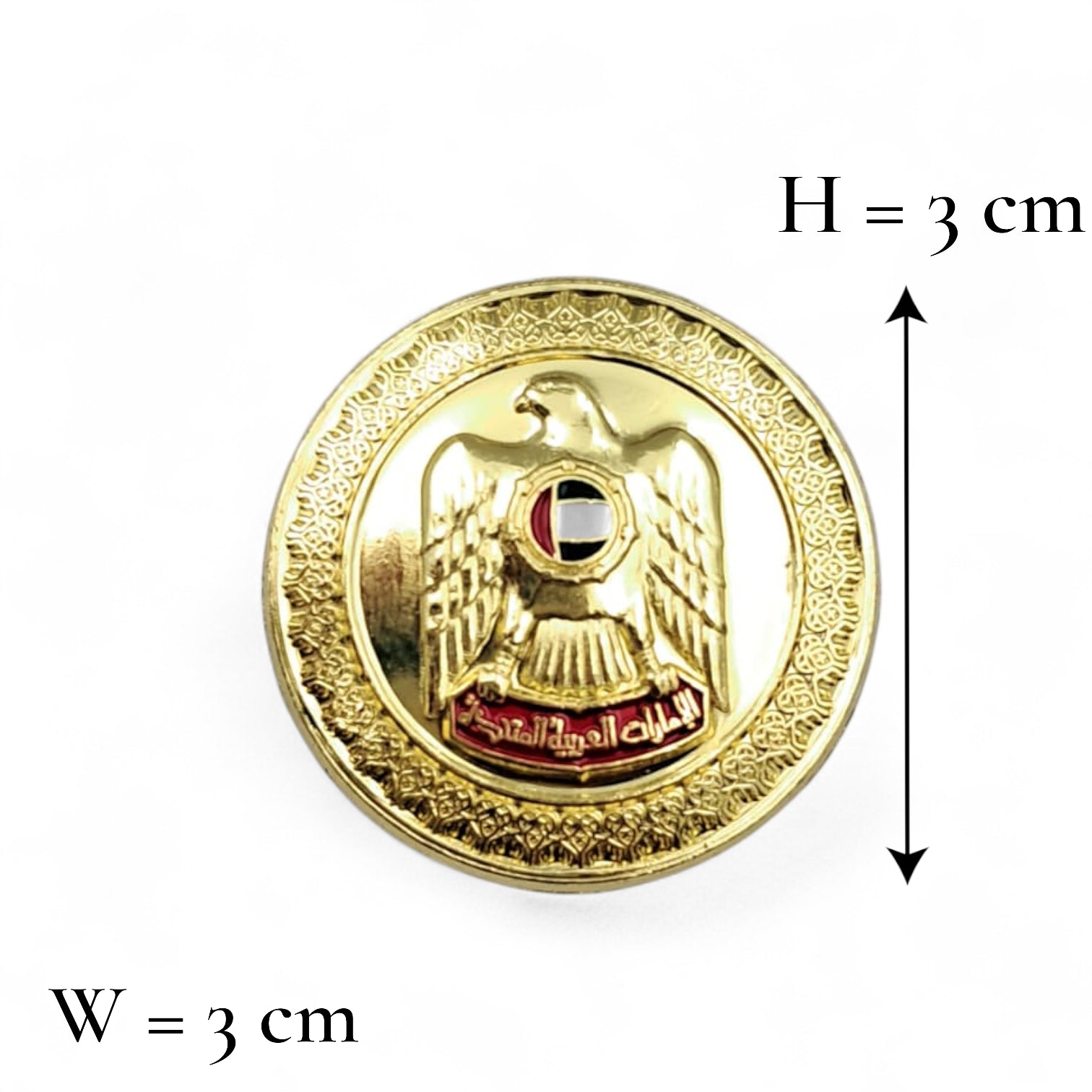 UAE Emblem Gold Magnetic Badge – Round National Eagle Design – Enamel Lapel Magnet (H3cm x W3cm) - Damoo