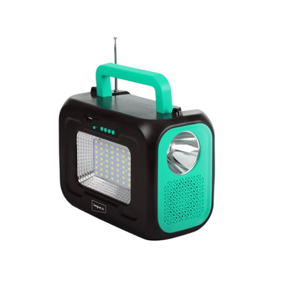 Impex Multifunctional Portable Power Station IP 12001 – 12000mAh Li-Iron Battery with 6V 8W Solar Panel, 5W Torch, FM Radio, Bluetooth Speaker, 3x2W LED Bulbs & Warning Lights – Ideal for Camping, Emergency & Outdoor Use - Damoo
