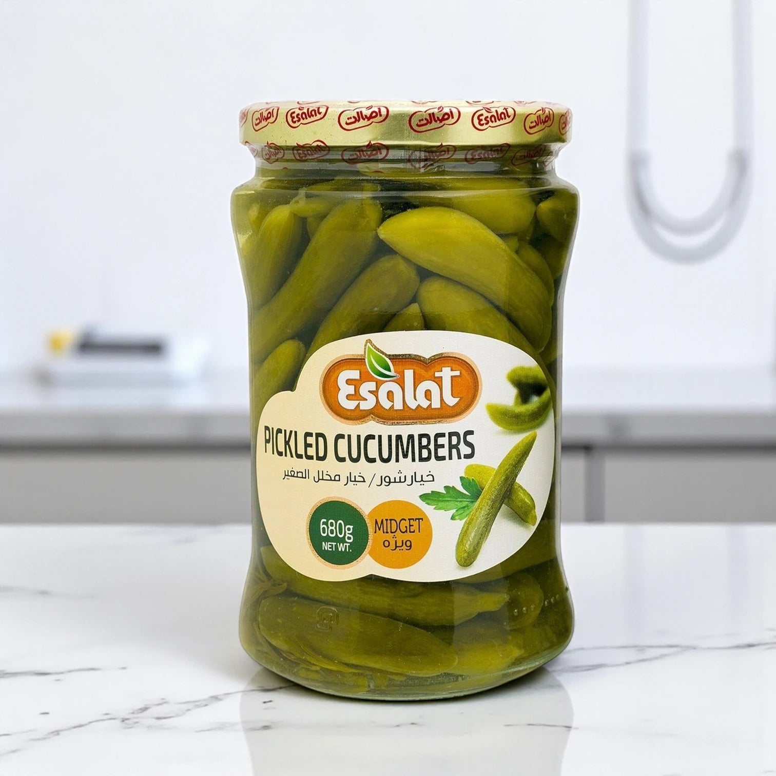 Esalat Pickled Cucumbers Midget, Crunchy Baby Cucumbers in Vinegar & Spices, Healthy Low-Calorie Snack & Side Dish for Salads, Sandwiches, Mezze – 680g x 2 Jars - Damoo