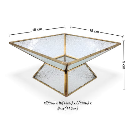 Luxury Square Glass Serving Tray with Golden Edge & Base – Elegant Dessert & Nuts Stand for Home, Parties & Gifting – 18cm
