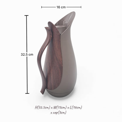Dallah Charm Vacuum Flask 1.0 Liter Brown – Premium Hot & Cold Insulated Coffee & Tea Thermos with Wooden Handle Design