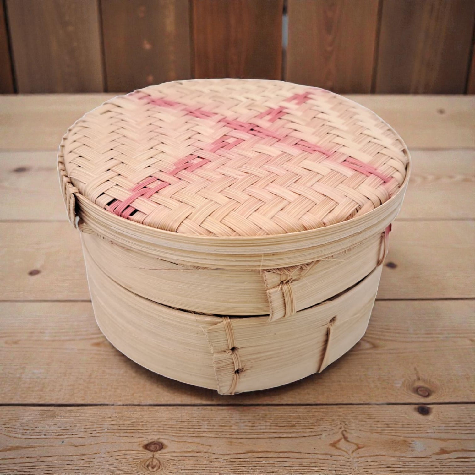Handwoven Bamboo Steamer Basket with Lid – Natural Wooden Food Steaming Box for Dumplings, Buns & Dim Sum (6.5H x 11W x 11L CM) - Damoo