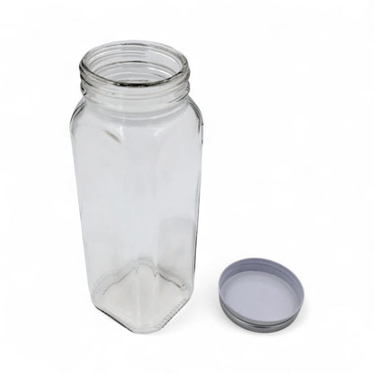 Lord & Lady Clear Glass Spice Jar with Stainless Steel Lid | Airtight Square Seasoning Container for Kitchen Storage | Modern Spice Organizer H(21.5cm) x W(7cm)
