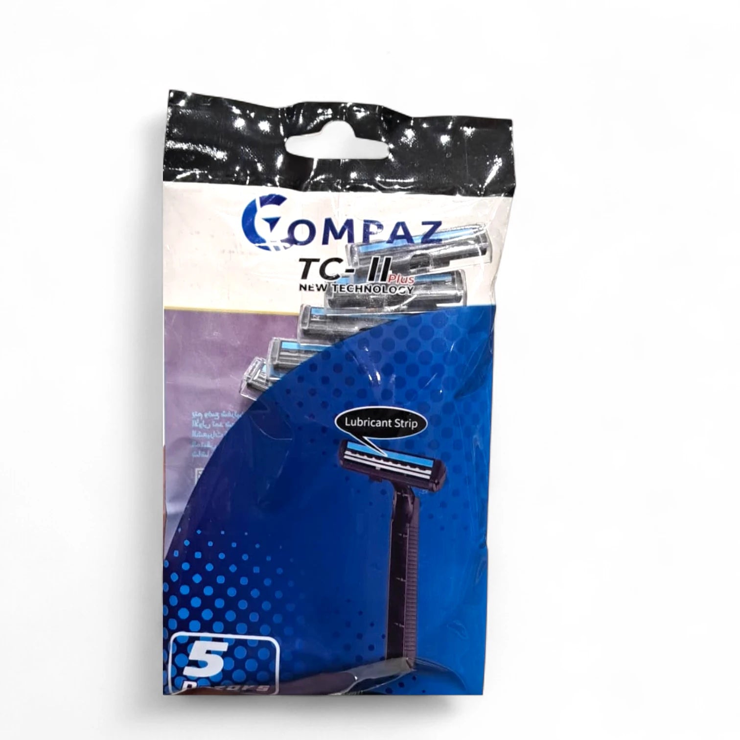 Compaz TC-II Plus Men’s Disposable Razors – 2 Swedish Blades, Lubricant Strip, Soft Grip Handle – Pack of 5 - Damoo