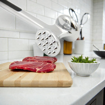 Premium Stainless Steel Double-Sided Meat Tenderizer Hammer with Ergonomic Non-Slip Handle – Heavy Duty Meat Mallet for Beef, Chicken, Steak & Poultry Preparation (4H x 5W x 22L CM) - Damoo