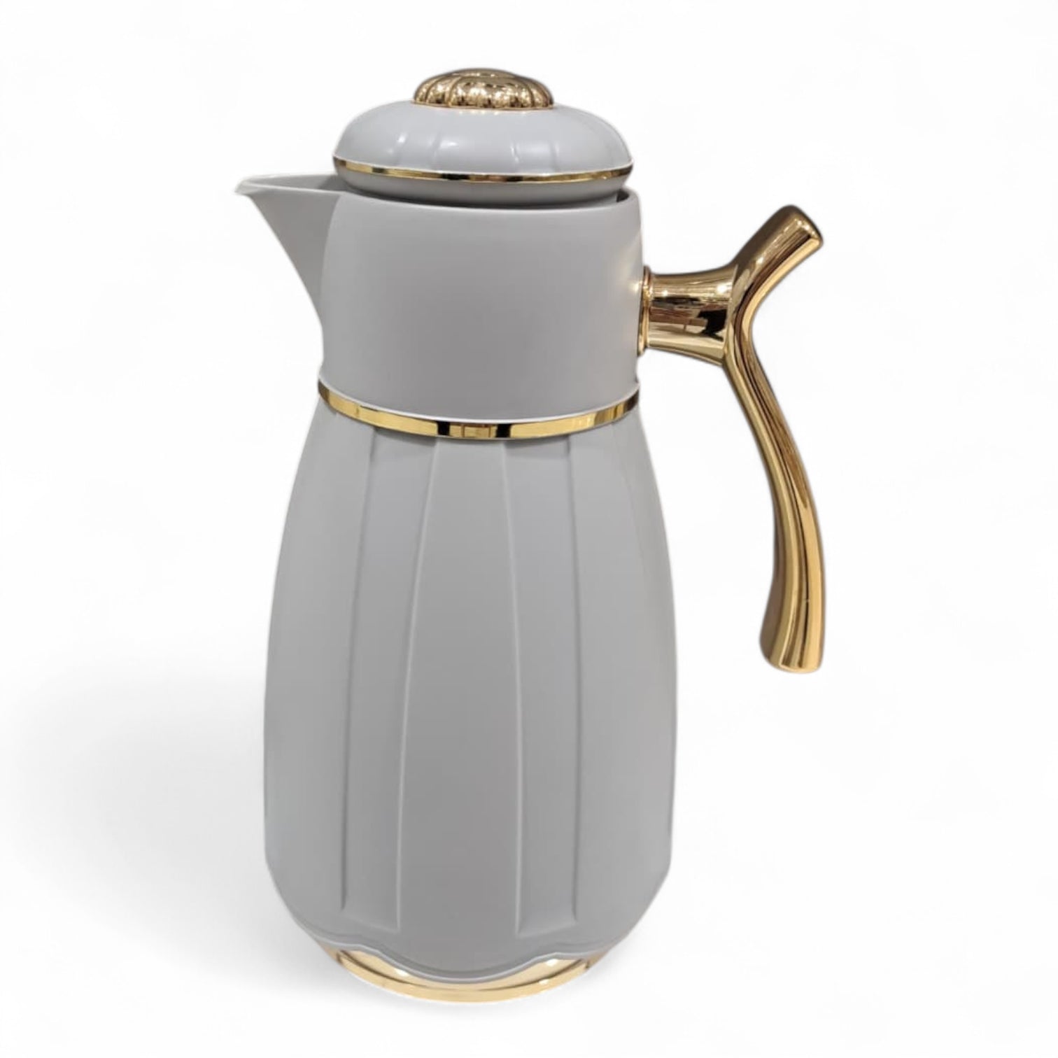GERMAX Arabic Vacuum Flask 1.0L – light gray flask Golden Lid | Premium PP Plastic Thermo Coffee & Tea Pot | Keeps Drinks Hot for 12 Hours & Cold for 24 Hours - Damoo