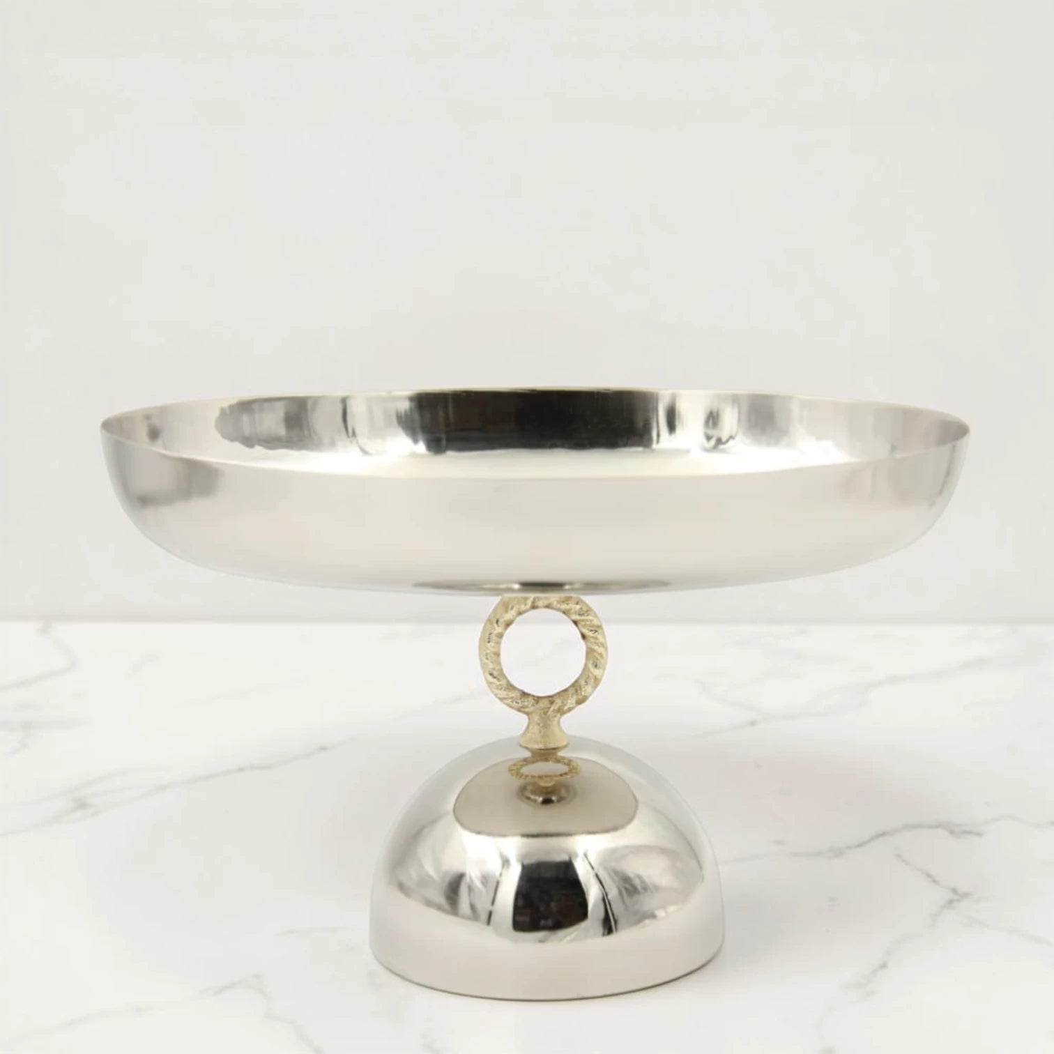 Damoo Oval Metal Serving Tray with Pedestal Base – Elegant Aluminum & Steel Display Stand for Desserts, Fruits & Table Serving (19H x 29.5L x 21W CM) - Damoo