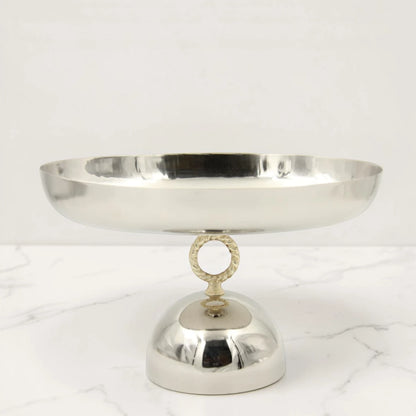 Damoo Oval Metal Serving Tray with Pedestal Base – Elegant Aluminum & Steel Display Stand for Desserts, Fruits & Table Serving (19H x 29.5L x 21W CM) - Damoo