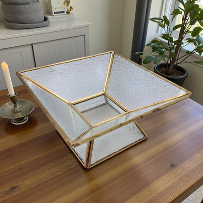 Luxury Square Glass Serving Tray with Golden Edge & Base – Elegant Dessert & Nuts Stand for Home, Parties & Gifting – 18cm