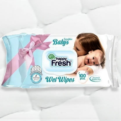 Happy Fresh Wet Wipes – 100 pcs | Hypoallergenic, Alcohol & Lanolin-Free, pH 5.5, Gentle for Sensitive Baby Skin - Damoo