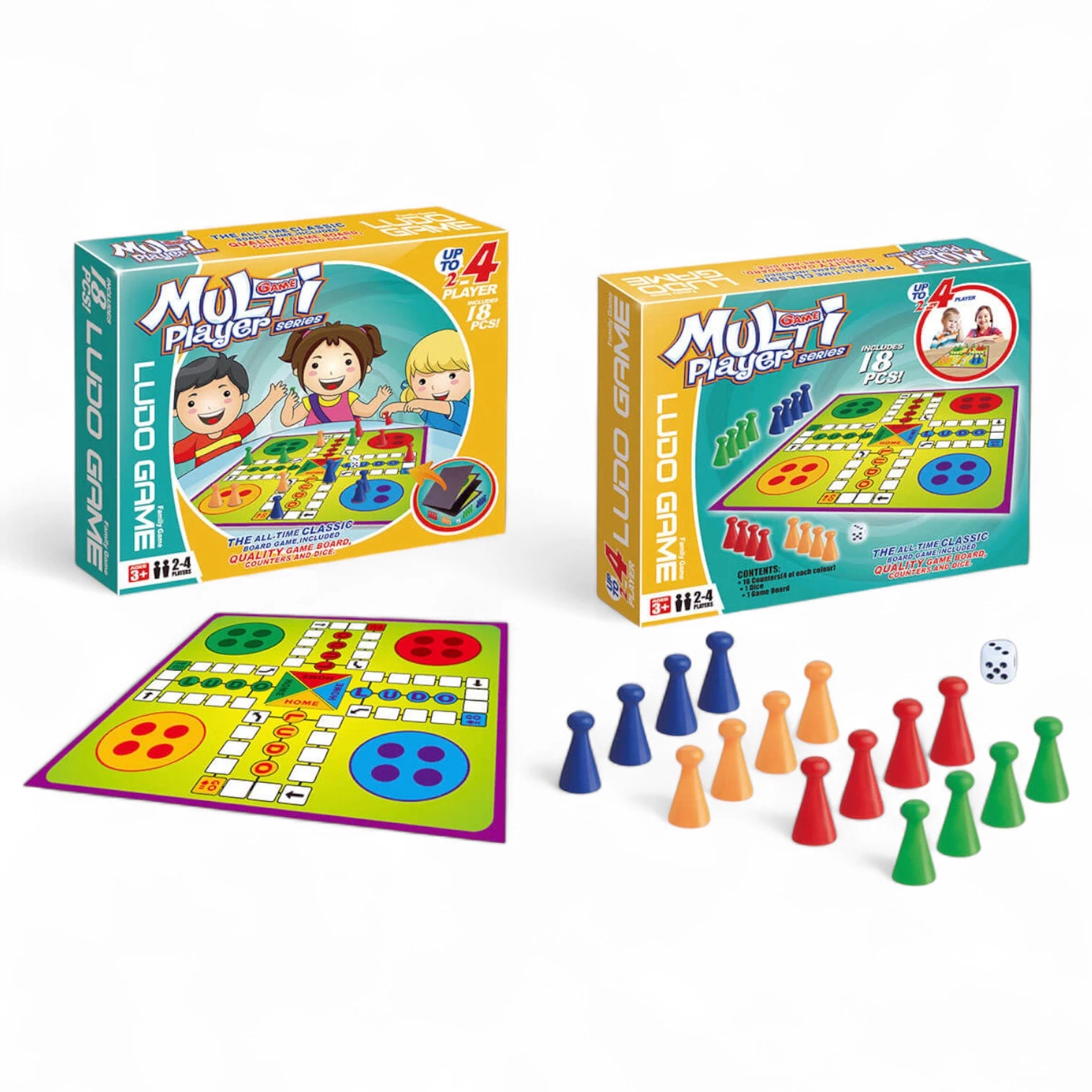 2x LUDO Board Game Multiplayer Series | Classic Family Game for 2-4 Players | Includes Pawns, Dice & Playing Field | Kids 3+