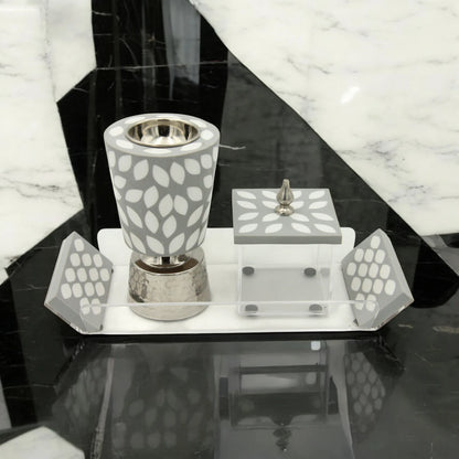 3-Piece Acrylic Home Décor Set – Decorative Tray with Unique Handles, Incense Burner (Madkhan) & Square Storage Box for Oud & Bakhoor - Damoo