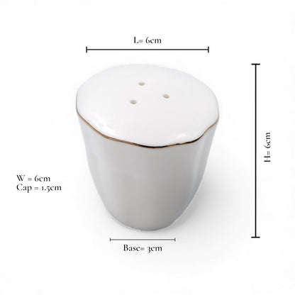 Elegant Porcelain Salt & Pepper Shaker Set – 2-Piece White Gold-Rim Design | Durable Stoneware Seasoning Dispensers for Dining, Kitchen & Table Serving