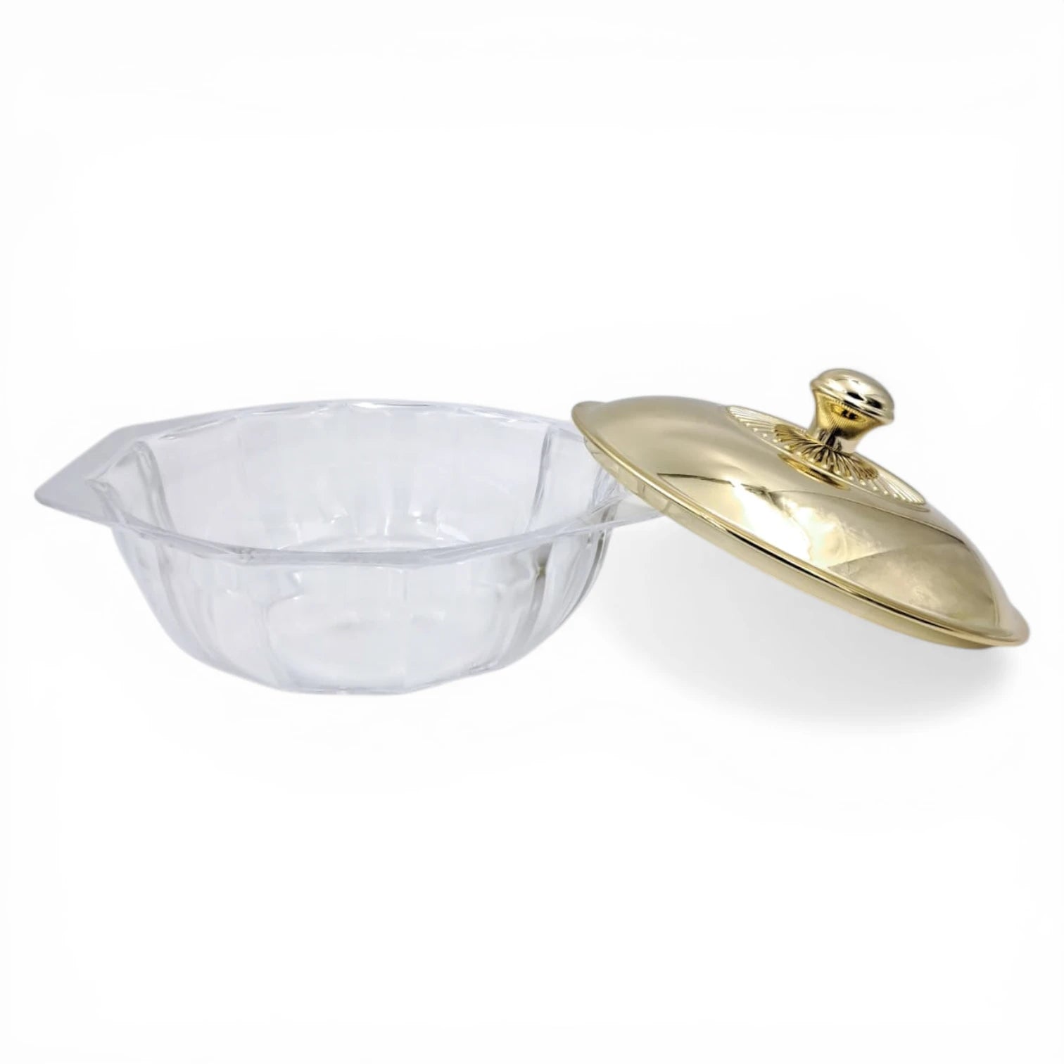 Multi-Purpose Acrylic Serving Bowl with Lid Gold Knob Decorative Table Bowl for Sweets Nuts & Snacks (H(13cm) x W(19.5cm) x L(22cm) x Base(18cm) x cap(18cm)) - Damoo