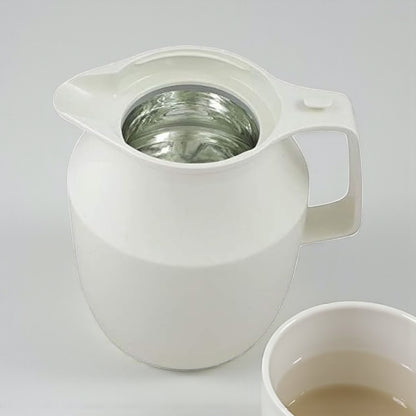 Helios Insulated Vacuum Jug 1.0L – White | Premium Plastic Thermos Flask with Q100 Glass Insert | German-Made Double-Wall Design for Excellent Heat Retention - Damoo