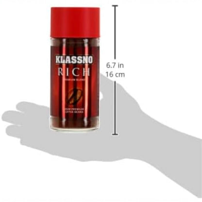 Klassno Rich Arabica Instant Coffee 100g – Premium Light Roast | Decaffeinated | Aromatic Blend from Selected Beans | Smooth & Flavorful - Damoo