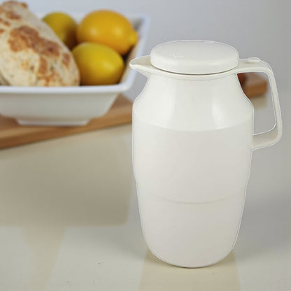 Helios Insulated Vacuum Jug 2.0L – White | Premium Plastic Thermos Flask with Q100 Glass Insert | German-Made Double-Wall Design for Excellent Heat Retention - Damoo