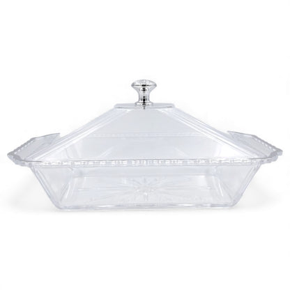 Luxury Acrylic Rectangle Candy Box & Serving Tray with Dome Cover – Crystal-Style Dessert Storage for Sweets, Snacks, Chocolates & Pastries – Silver Clear Lid - Damoo