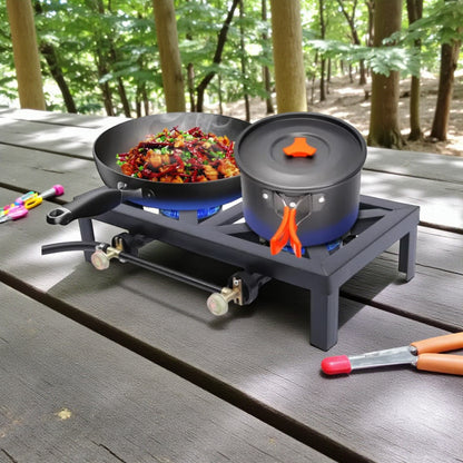 Heavy Duty Cast Iron Double Gas Burner Stove – Durable 2 Burner High Heat Outdoor & Indoor Gas Cooking Range – Portable LPG Gas Cooker for Camping, Catering, BBQ, and Home Kitchen Use