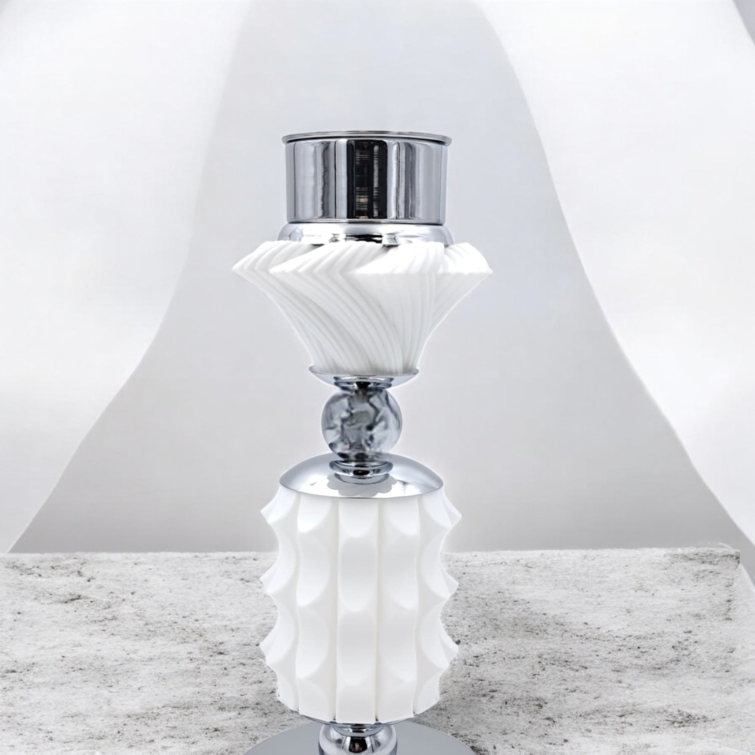 Modern Silver & White Bakhoor Burner – Ornate Decorative Arabic Incense Holder for Home, Office & Majlis – Metal & Textured Design (H26 × L10 × W10 CM) - Damoo