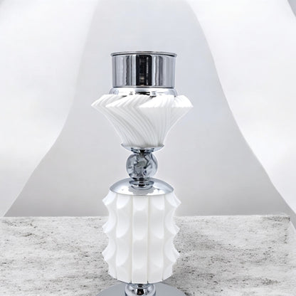 Modern Silver & White Bakhoor Burner – Ornate Decorative Arabic Incense Holder for Home, Office & Majlis – Metal & Textured Design (H26 × L10 × W10 CM) - Damoo