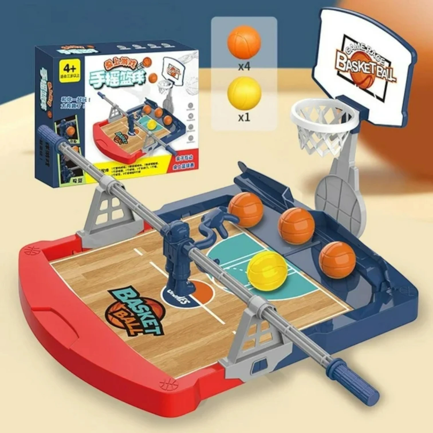 Basketball Toy Table Game – Fun Desktop Mini Basketball Set with Hand Crank, Educational Sports Toy with 5 Balls for Kids