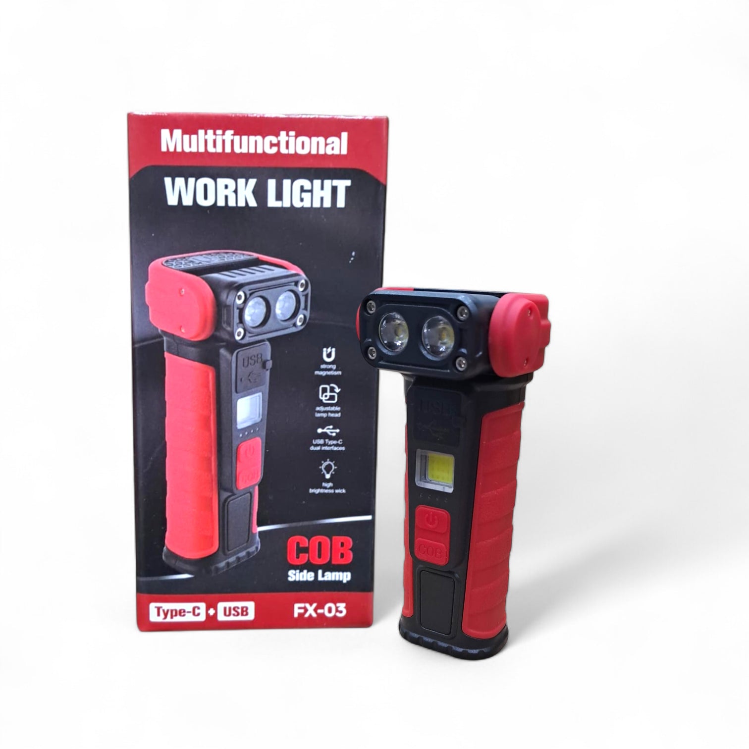 FX-03 Multifunctional Work Light – Rechargeable LED COB Flashlight with Magnetic Base, Adjustable Head & Type-C/USB Charging - Damoo