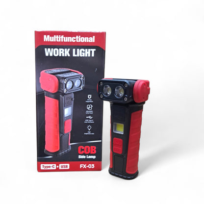 FX-03 Multifunctional Work Light – Rechargeable LED COB Flashlight with Magnetic Base, Adjustable Head & Type-C/USB Charging - Damoo