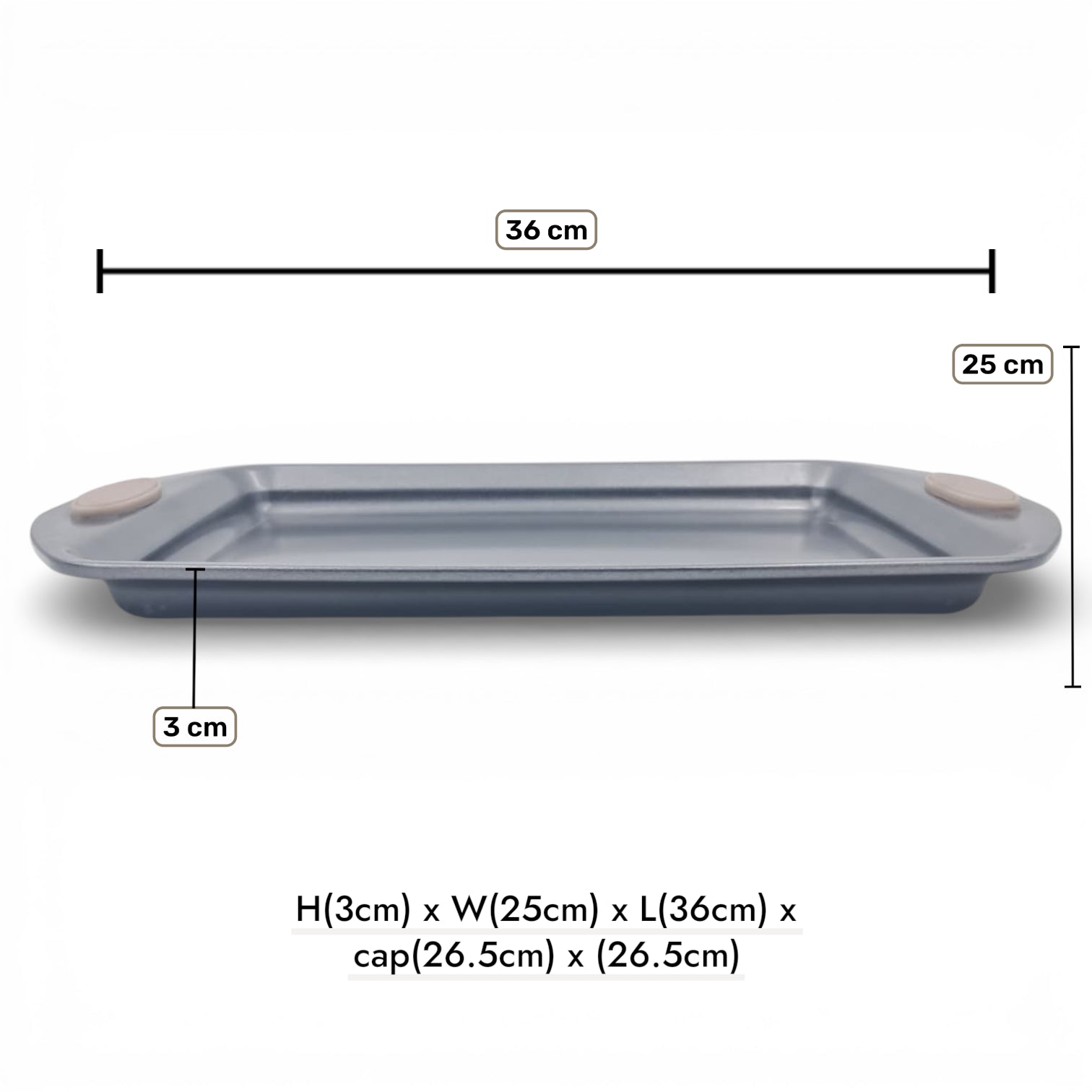 MSLE Non-Stick Metal Baking Dish with Easy-Grip Handles – Rectangular Oven Baking Pan, Gray (Available in 36L & 42L Sizes) - Damoo