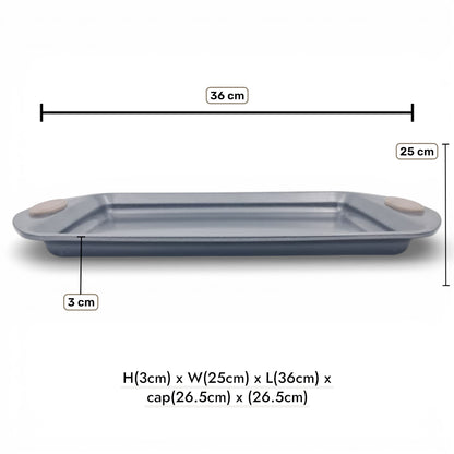 MSLE Non-Stick Metal Baking Dish with Easy-Grip Handles – Rectangular Oven Baking Pan, Gray (Available in 36L & 42L Sizes) - Damoo