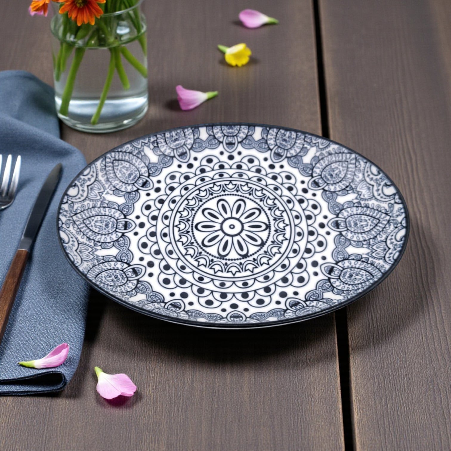 Ceramic Oval Bowl 20 cm – Blue Arabesque Pattern | Glazed Porcelain Serving Bowl for Snacks, Desserts, Nuts & Side Dishes | Microwave & Dishwasher Safe