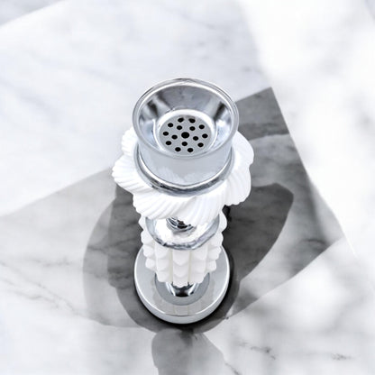Modern Silver & White Bakhoor Burner – Ornate Decorative Arabic Incense Holder for Home, Office & Majlis – Metal & Textured Design (H26 × L10 × W10 CM) - Damoo