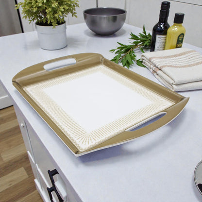 Luxury Rectangular Serving Tray with Handles – White & Gold Decorative Plastic Tray for Tea, Coffee & Table Serving (Available in 2 Sizes) - Damoo
