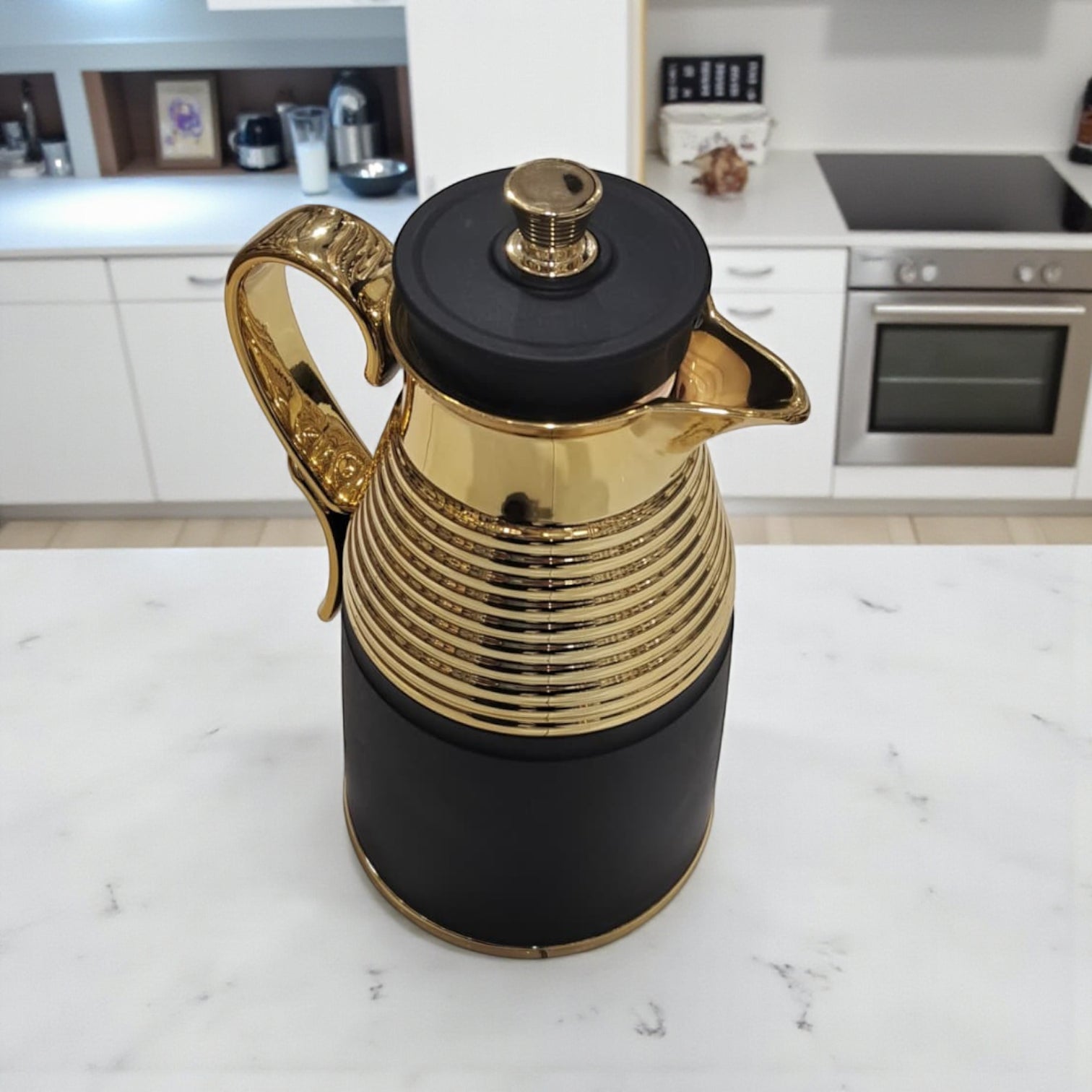 GERMAX Original Gold & Black Vacuum Flask 1L – Arabic Coffee & Tea Thermos | PINK Glass Refill | 12H Heat Retention | Luxury Gold Handle Design | Made in P.R.C. - Damoo