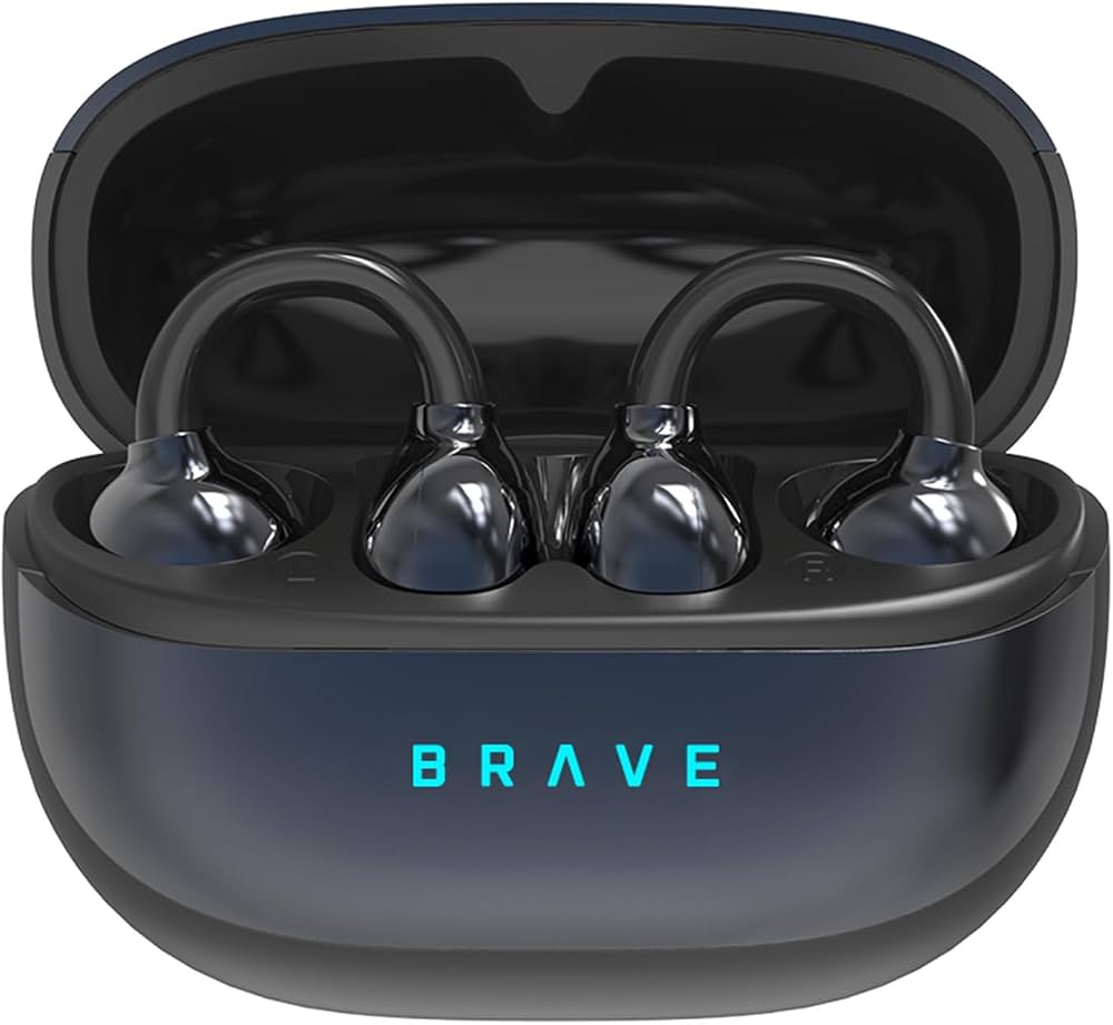 BRAVE ClipFit E-31 Wireless Open-Ear Earbuds – Black | Bluetooth 5.4 | Intelligent Touch Control | Adaptive Secure Fit Earphones
