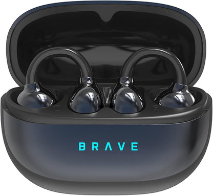 BRAVE ClipFit E-31 Wireless Open-Ear Earbuds – Black | Bluetooth 5.4 | Intelligent Touch Control | Adaptive Secure Fit Earphones