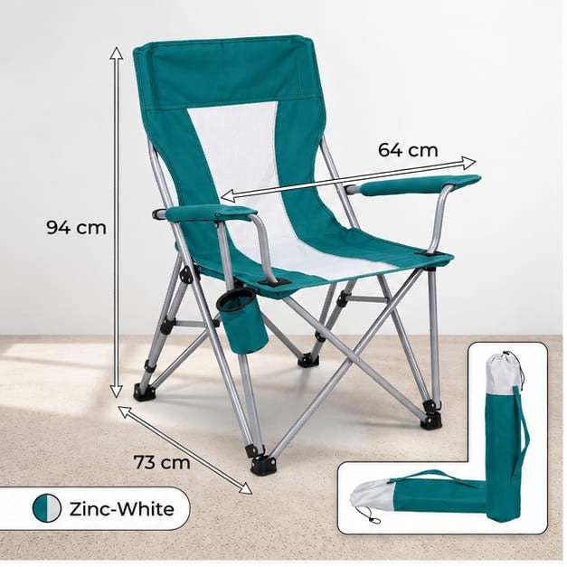 Portable Foldable Outdoor Camping Chair – 94 x 64 x 73 cm | Padded Armrests, Built-In Cup Holder | Folding Leisure Seat for Camping