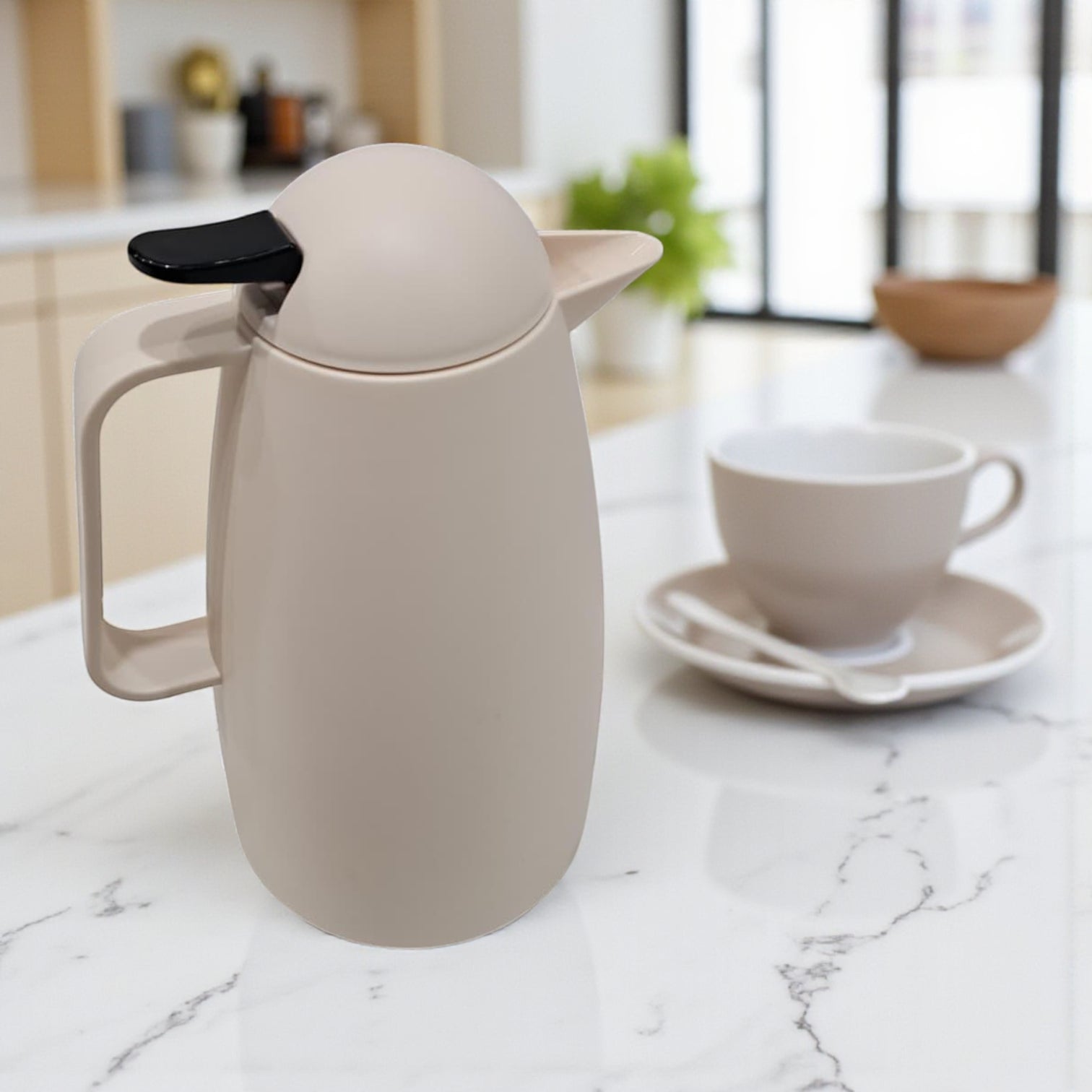 Crystal House Beige Arabic Thermos Flask 1L – Lipton Yellow Label Design | Double-Wall Insulated Tea - Damoo